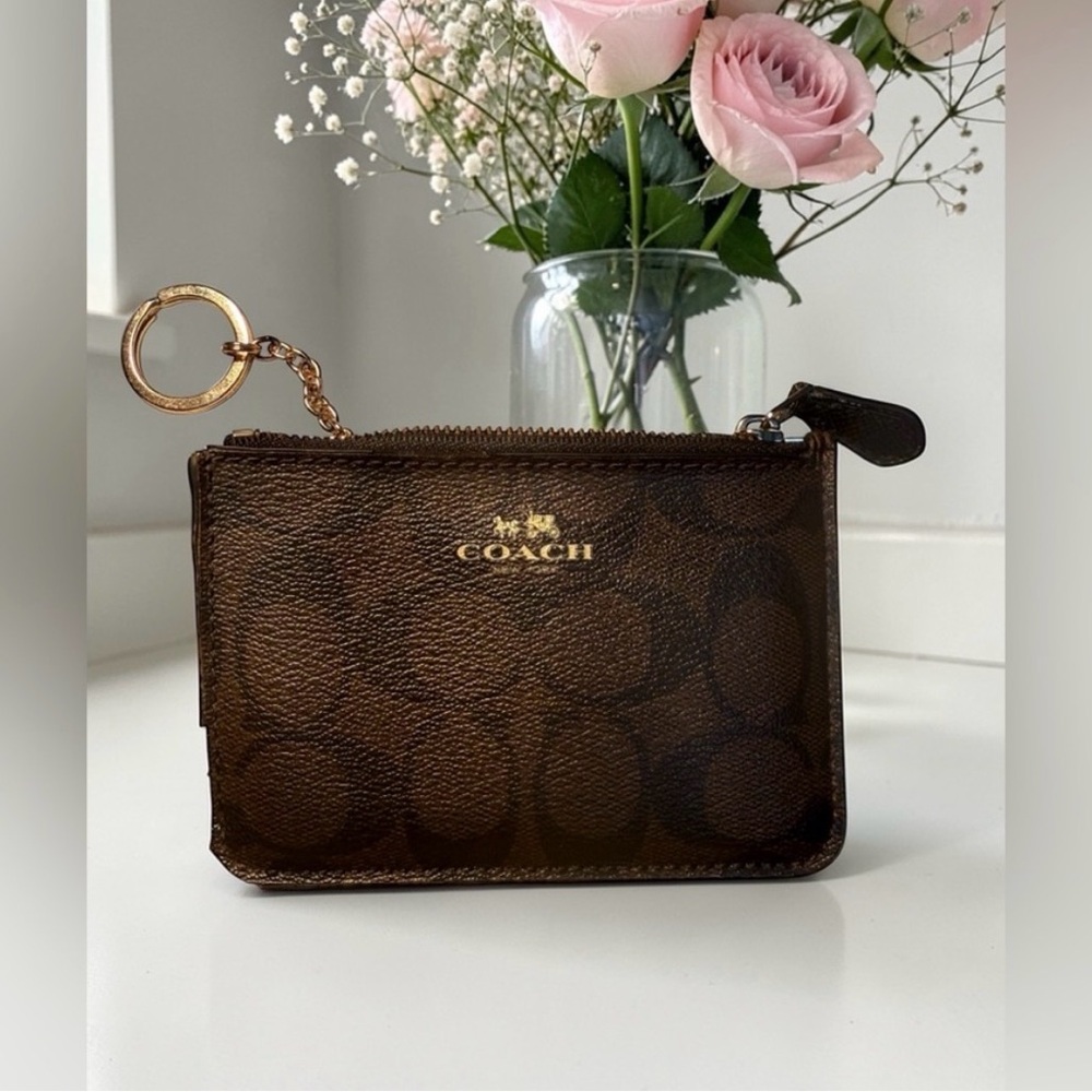 Coach Brown Signature coin pouch with key ring